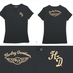 Harley Davidson Salute Faux Henley Knit Top Medium